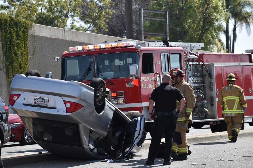 Fire truck at car accident scene